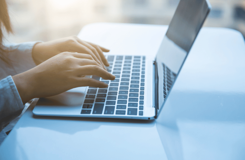 Working on a digital product on the laptop